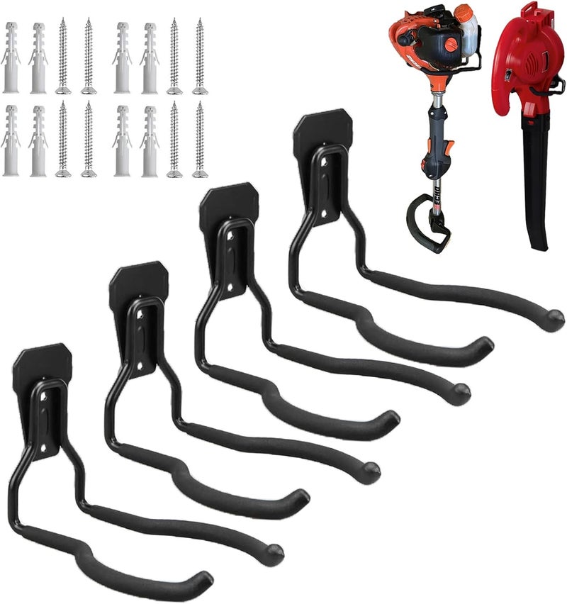 Juformin Garden Power Tool Hanger, Garage Wall Hooks, Weedeater Rack, String Trimmer Hanger, Utility Hooks for Garage Tool Organizers and Storage - Black, 4 Pcs - Image 1